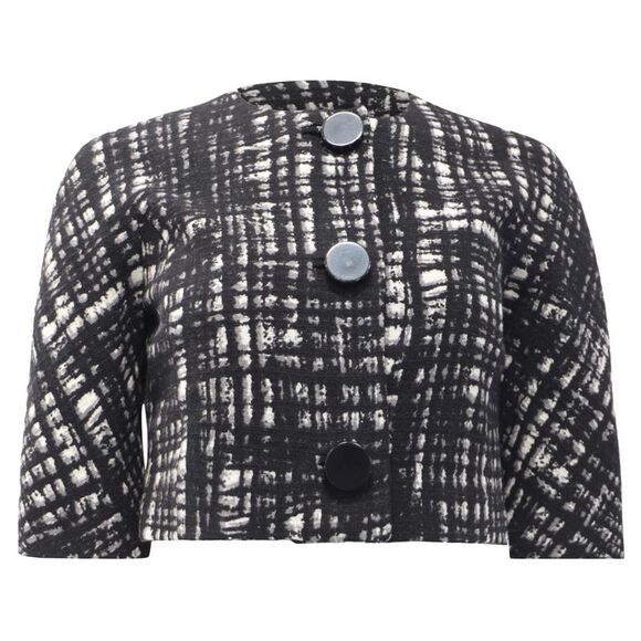 Michael Kors Single-Breasted Tweed Cropped Blazer in Black Wool